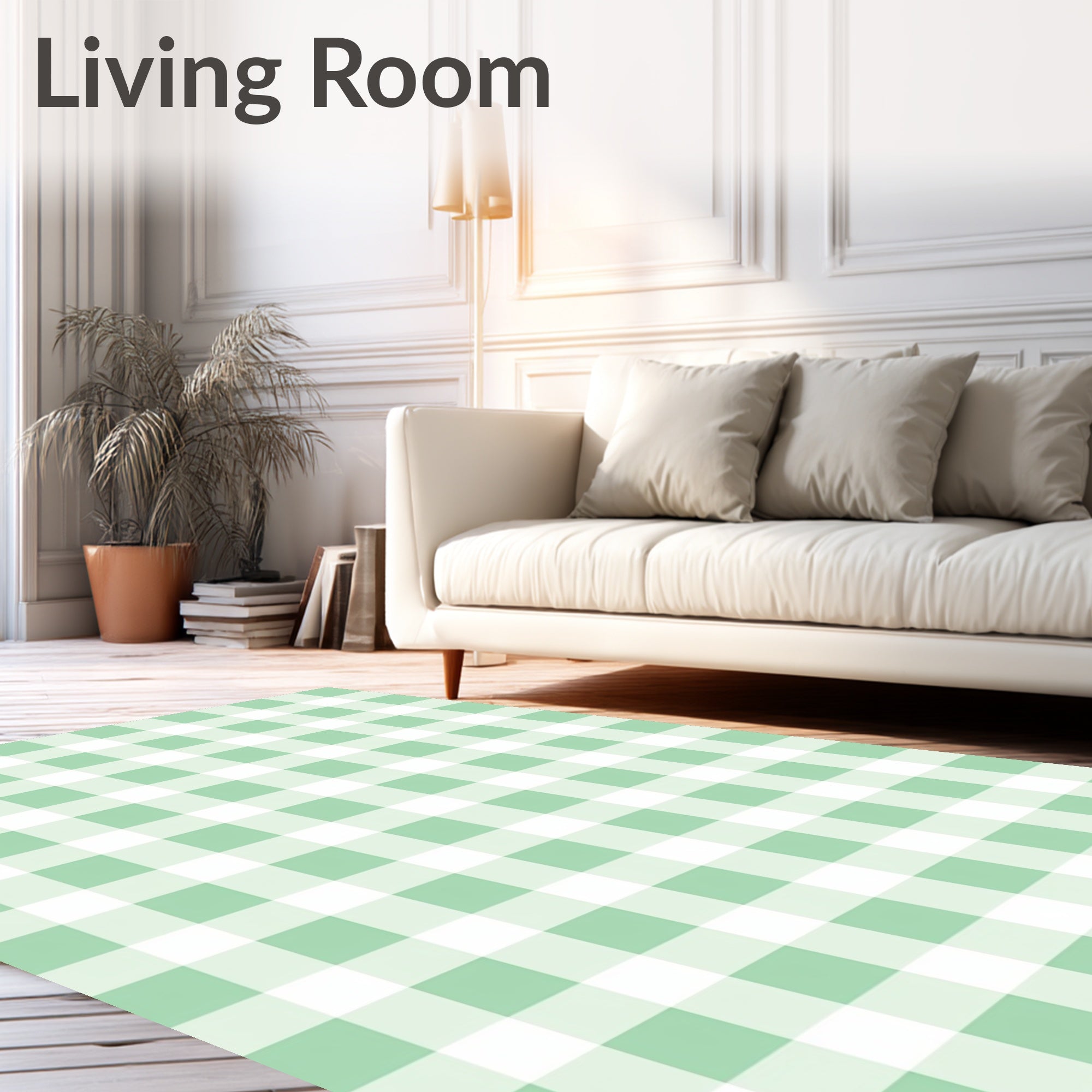 Light Green White Gingham Checkered Rug