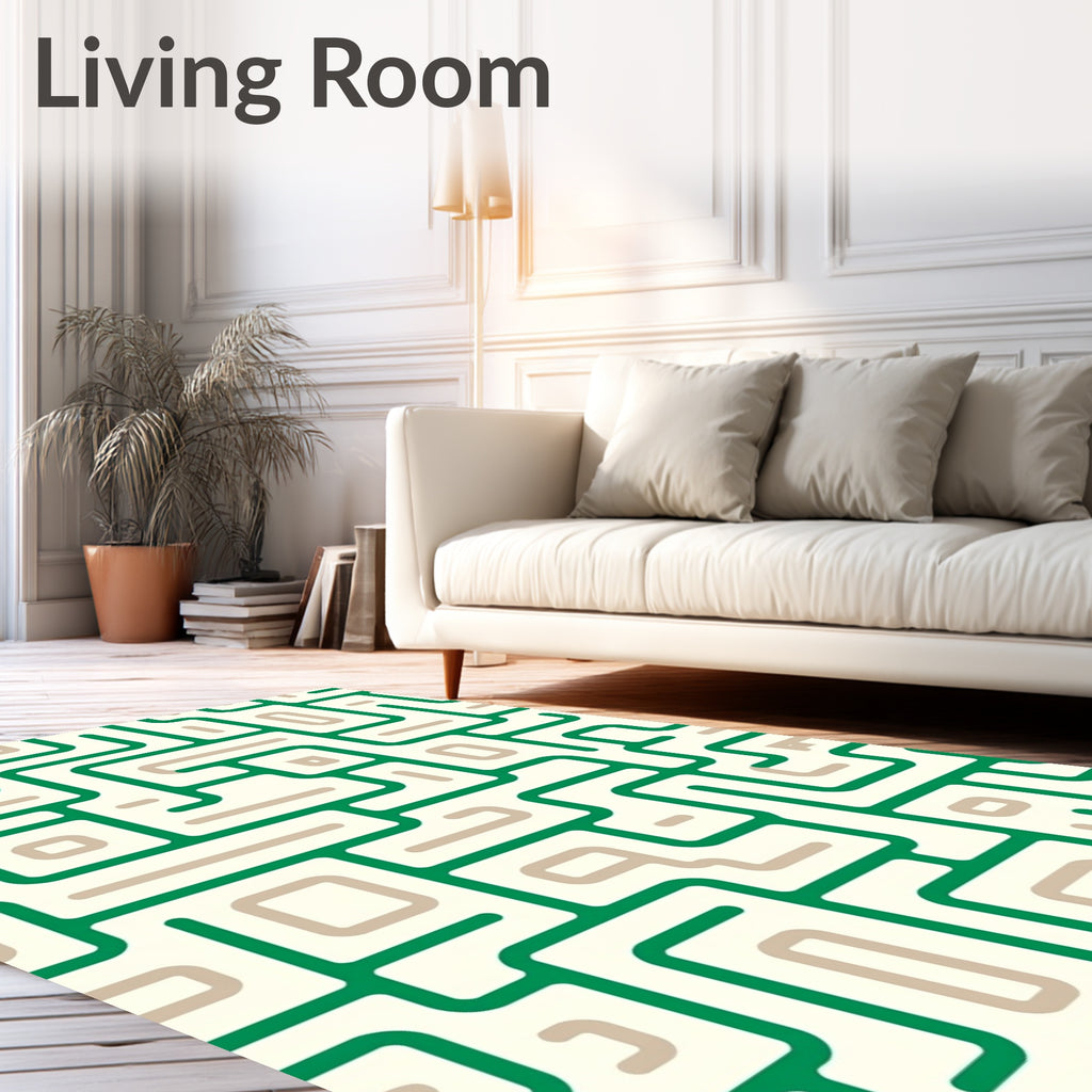 Abstract Green Maze Geometric Rug