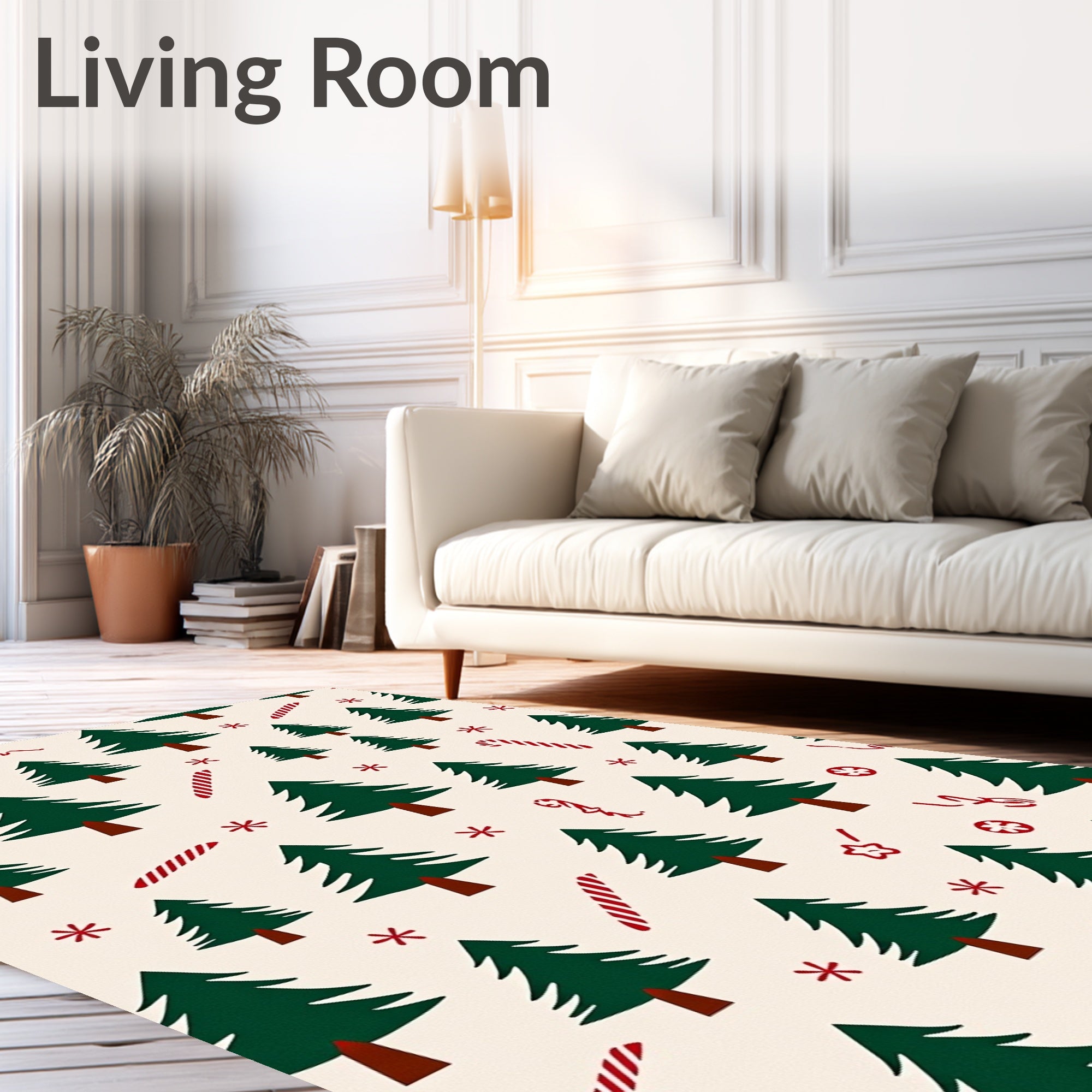 Festive Forest Candy Cane Christmas Trees Rug