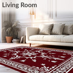 Deep Red White Floral Starburst Rug