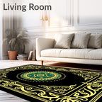 Ornate Emerald Gold Medallion Border Rug