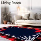 Red Black Buffalo Plaid Snowflakes Design Rug
