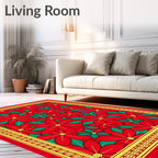 Vibrant Red Poinsettia Floral Border Rug