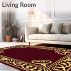 Rich Burgundy Golden Scroll Border Rug