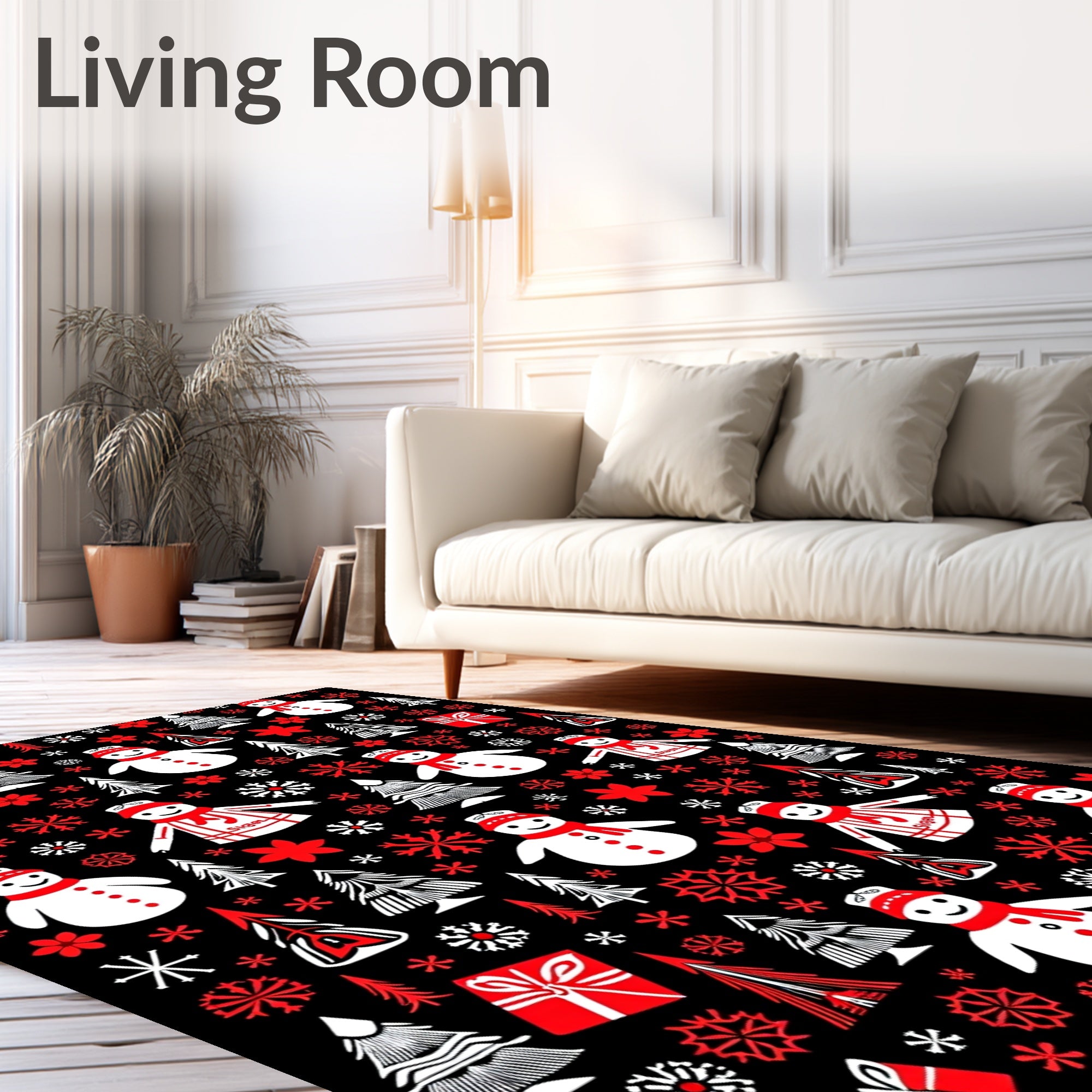 Red White Snowmen Christmas Trees Gifts Rug