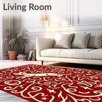 Crimson Ivory Whimsical Feline Swirls Rug