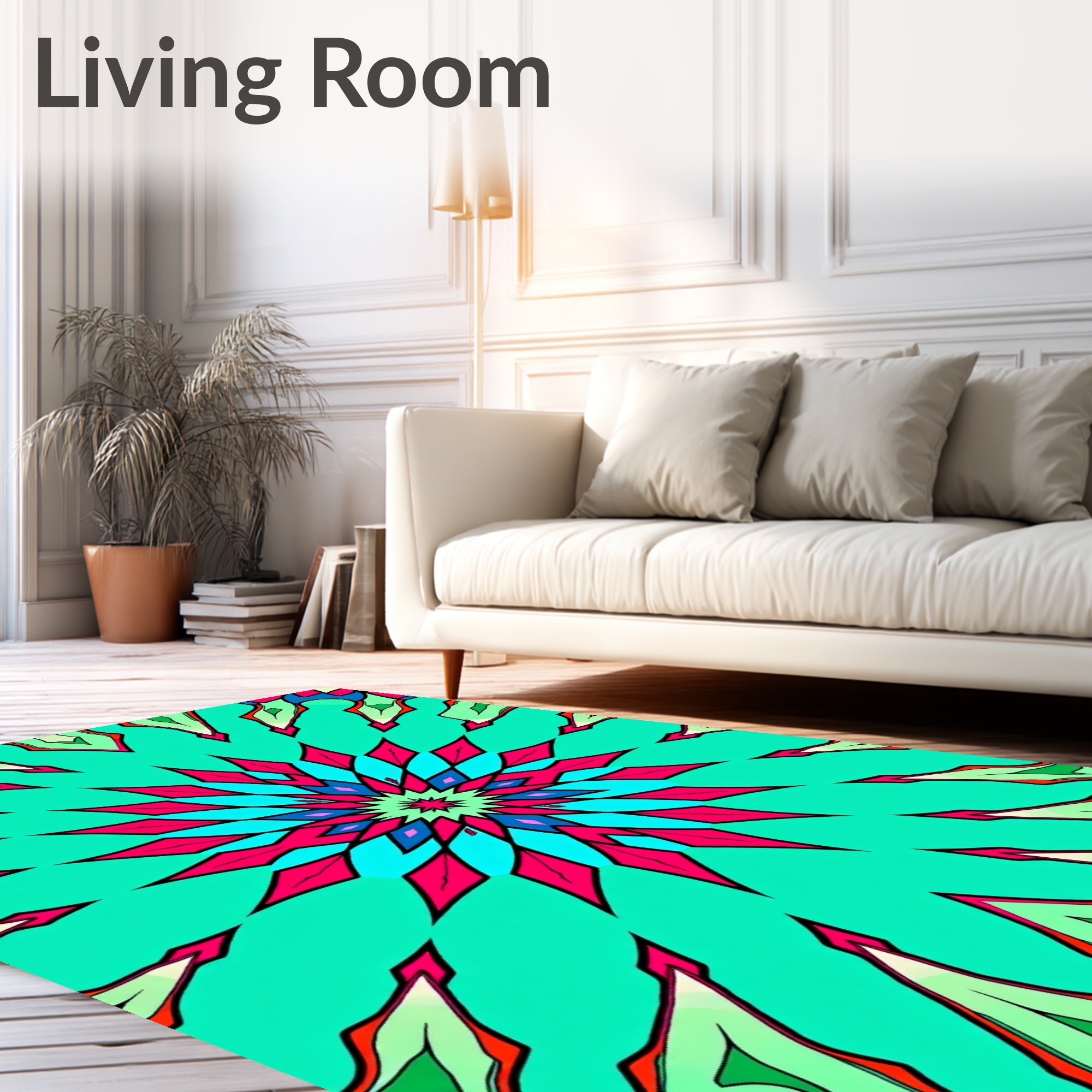 Radiant Teal Flower Mandala Rug