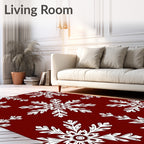 Classic White Snowflake Crimson Backdrop Rug