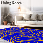 Bold Blue Gold Swirling Lines Rug