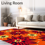Bold Red Yellow Floral Sunburst Rug
