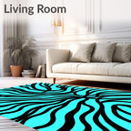 Bold Black Swirls Aqua Background Rug