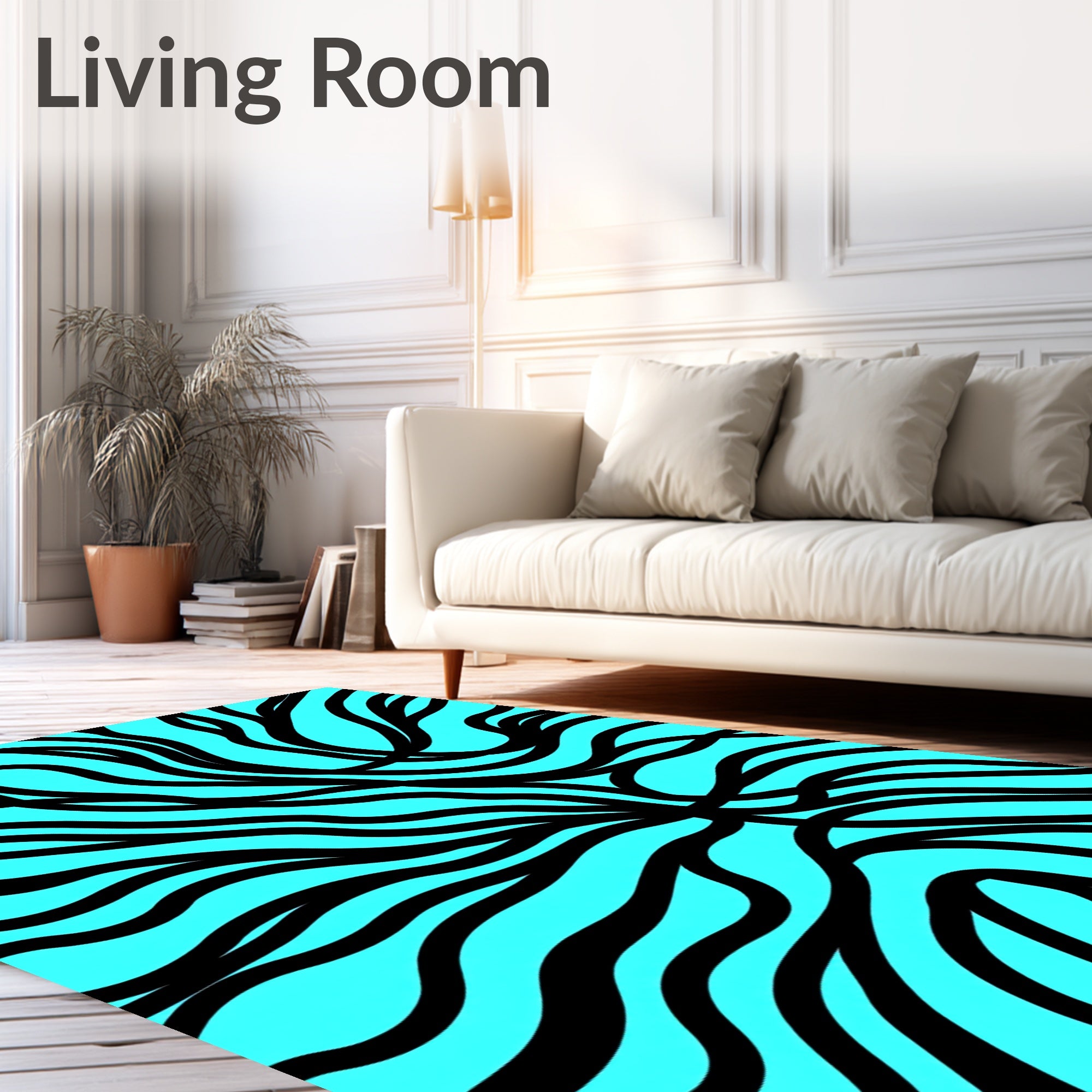 Bold Black Swirls Aqua Background Rug