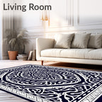 Dark Blue White Intricate Mandala Rug