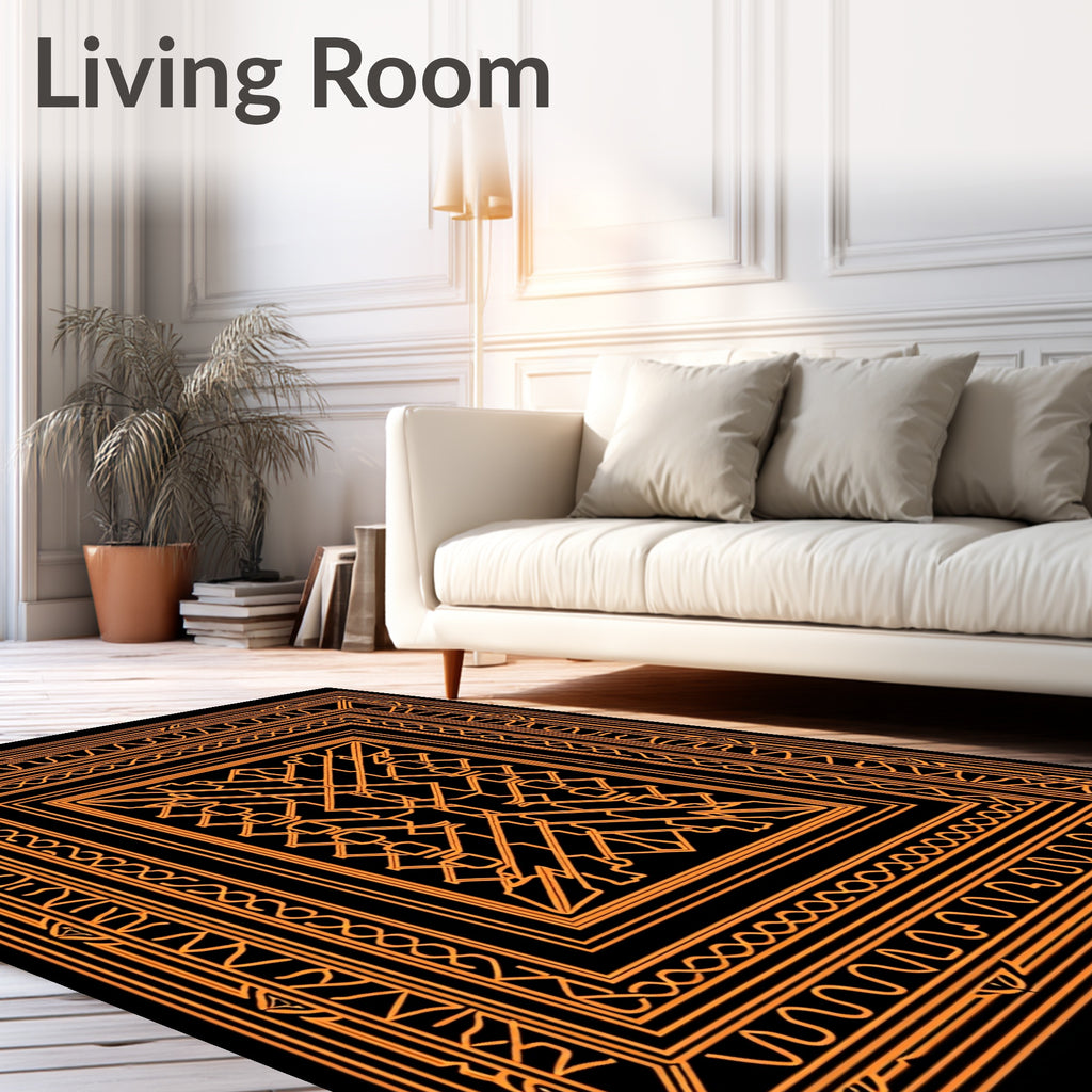 Orange Geometric Abstract Border Rug