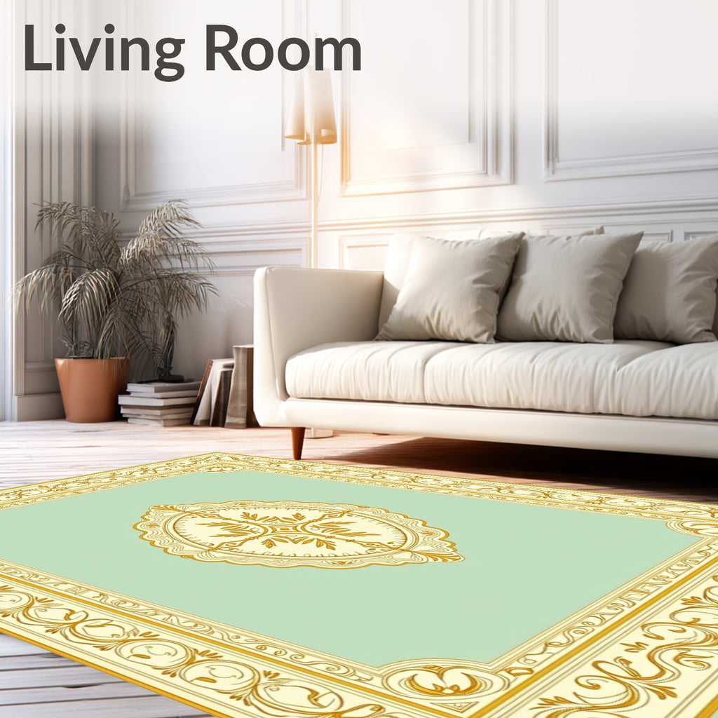 Elegant Gold Floral Medallion Teal Rug