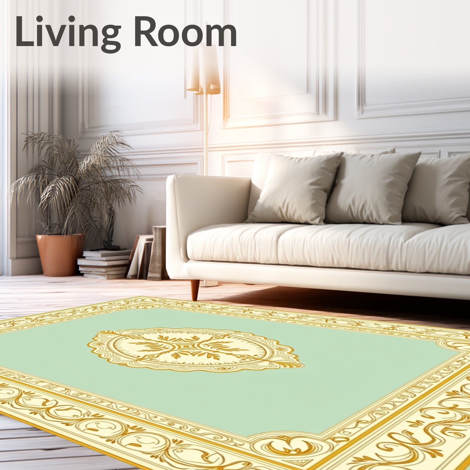 Elegant Gold Floral Medallion Teal Rug