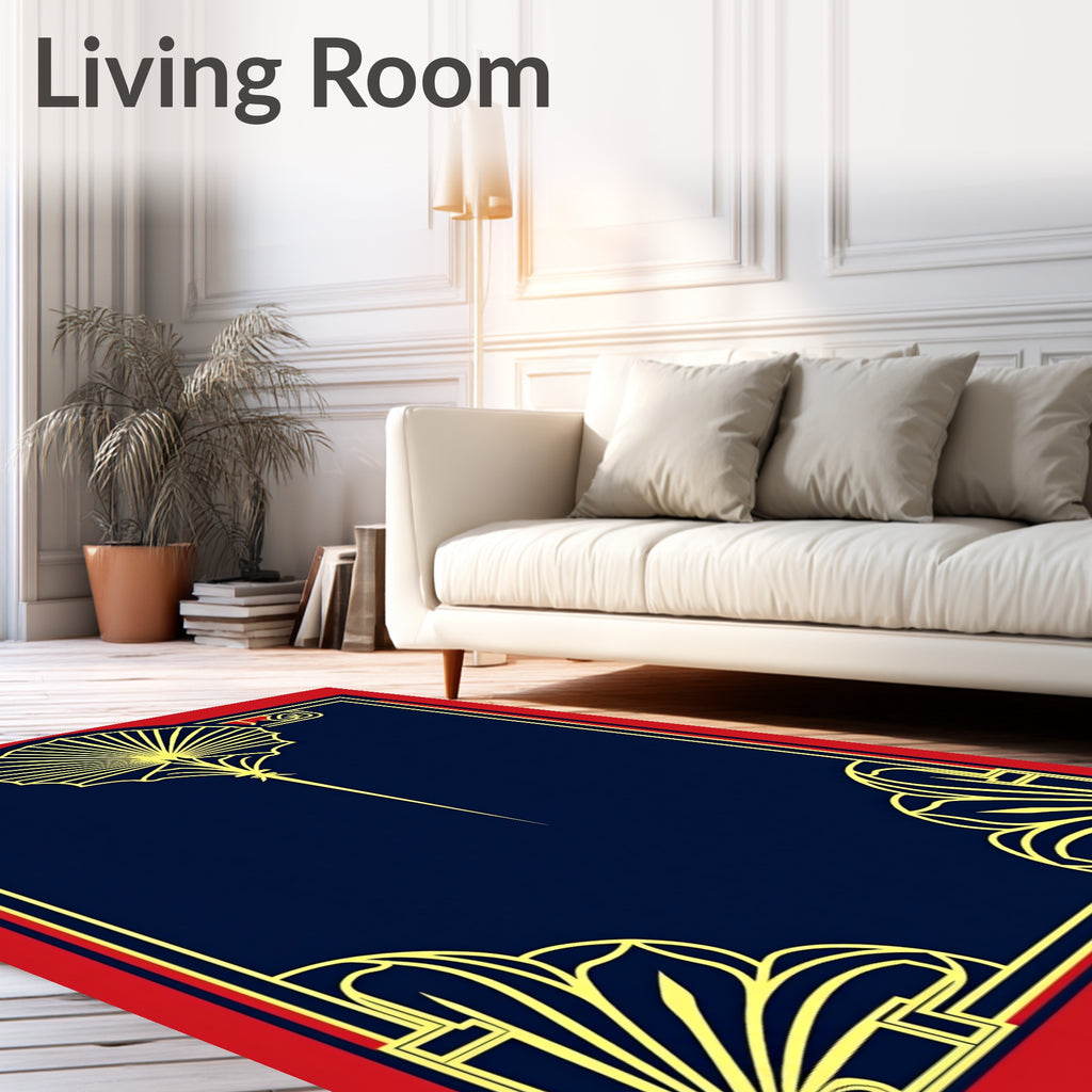 Navy Gold Art Deco Fan Border Rug