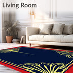 Navy Gold Art Deco Fan Border Rug