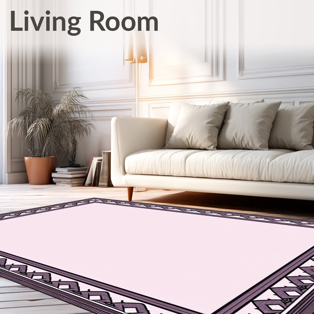 Lilac Diamond Geometric Border Rug