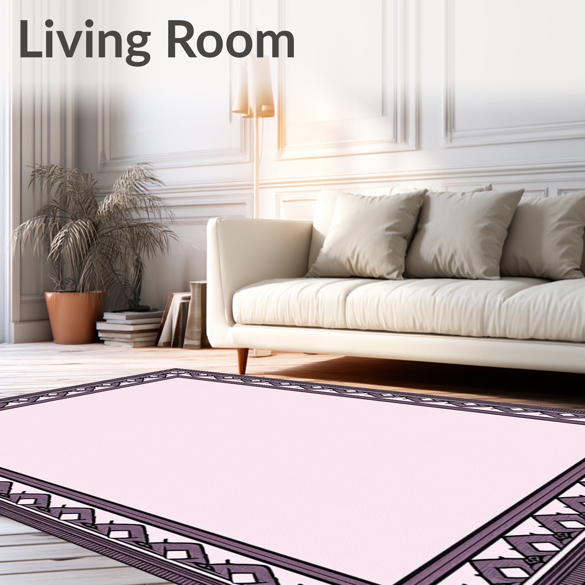 Lilac Diamond Geometric Border Rug
