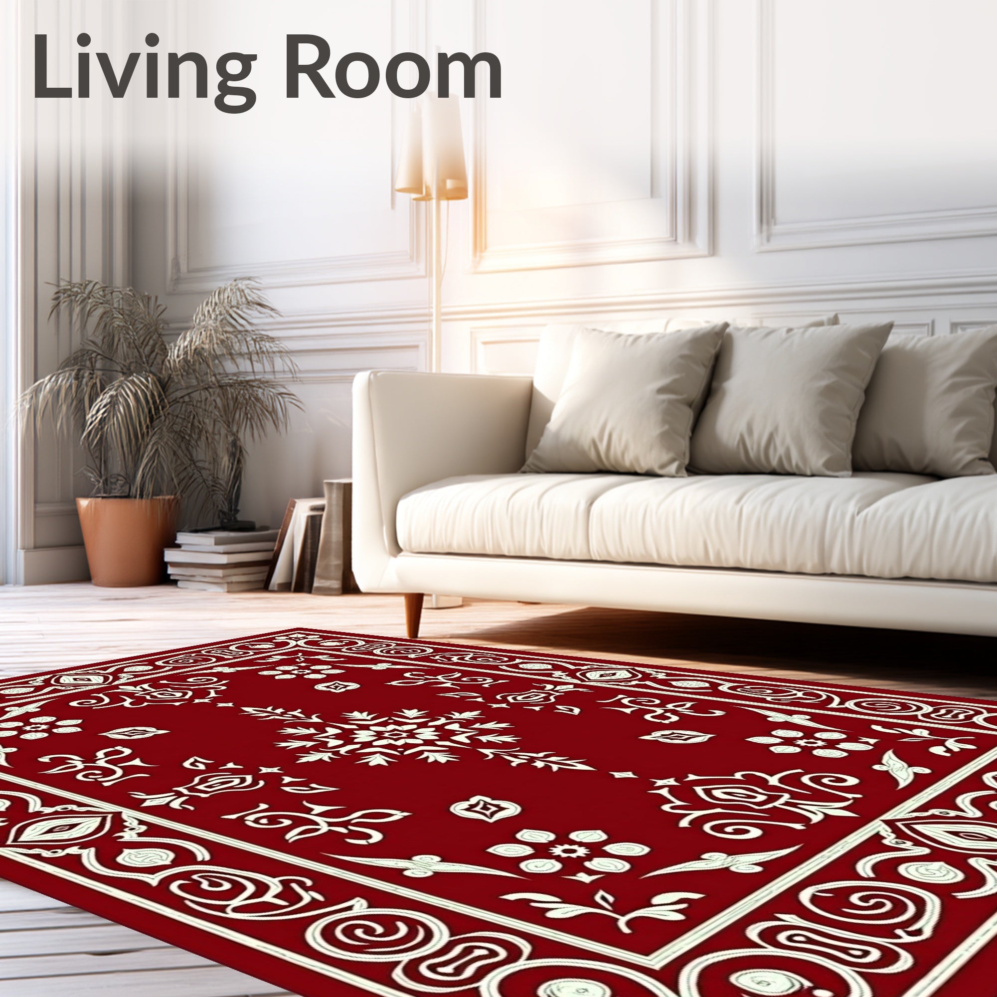 Crimson Ivory Paisley Floral Medallion Rug