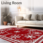 Red White Snowflake Holiday Medallion Rug