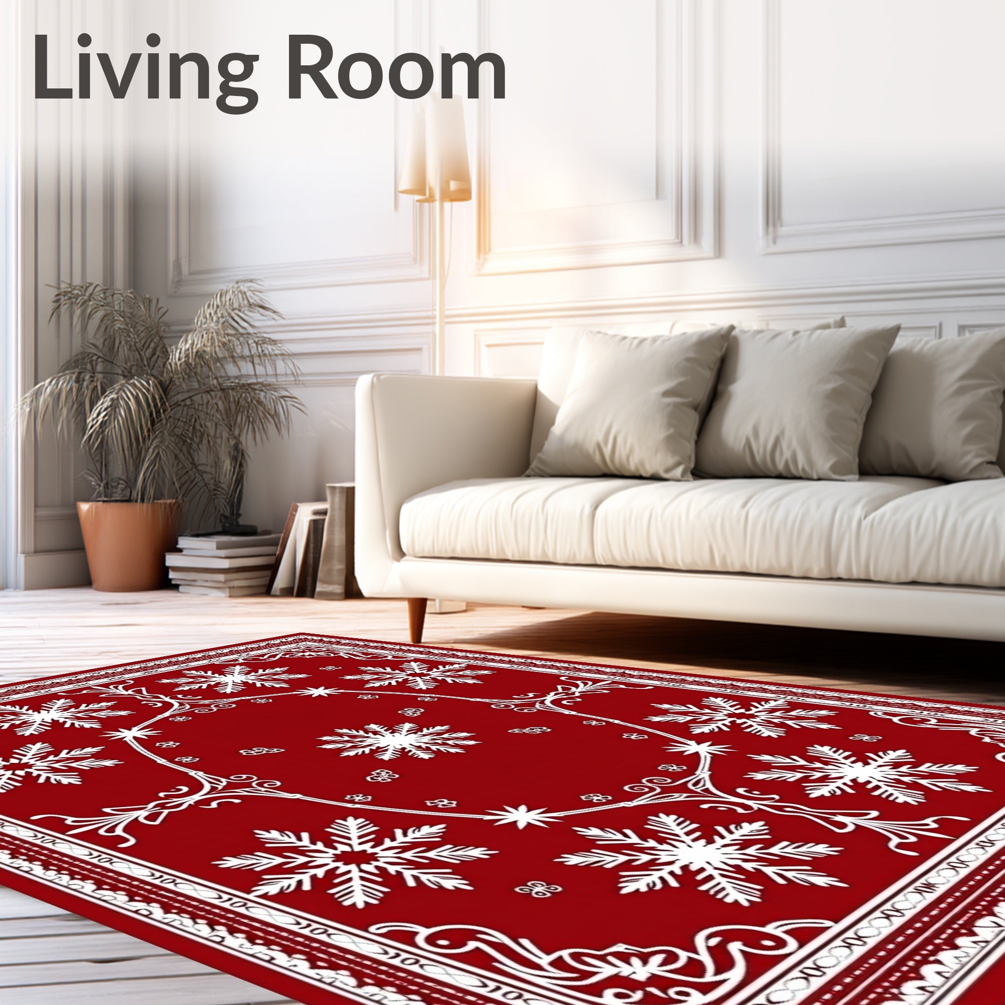 Red White Snowflake Holiday Medallion Rug