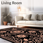 Black Coral Floral Tassel Border Rug