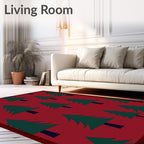 Forest Green Christmas Trees Red Rug