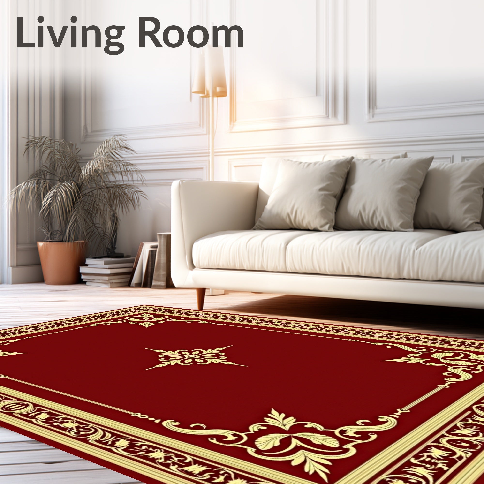 Regal Burgundy Gold Floral Scroll Rug