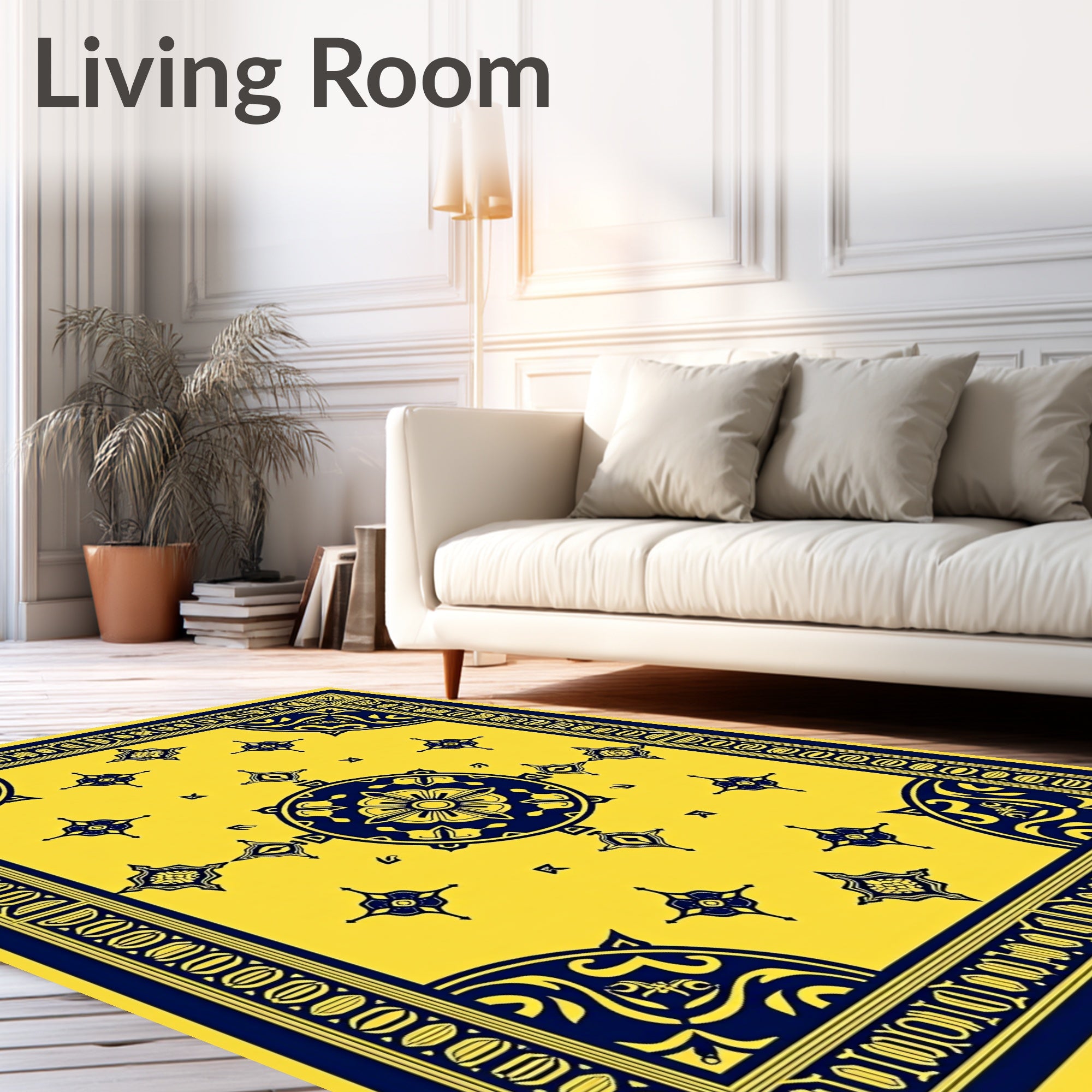 Golden Navy Mandala Medallion Rug