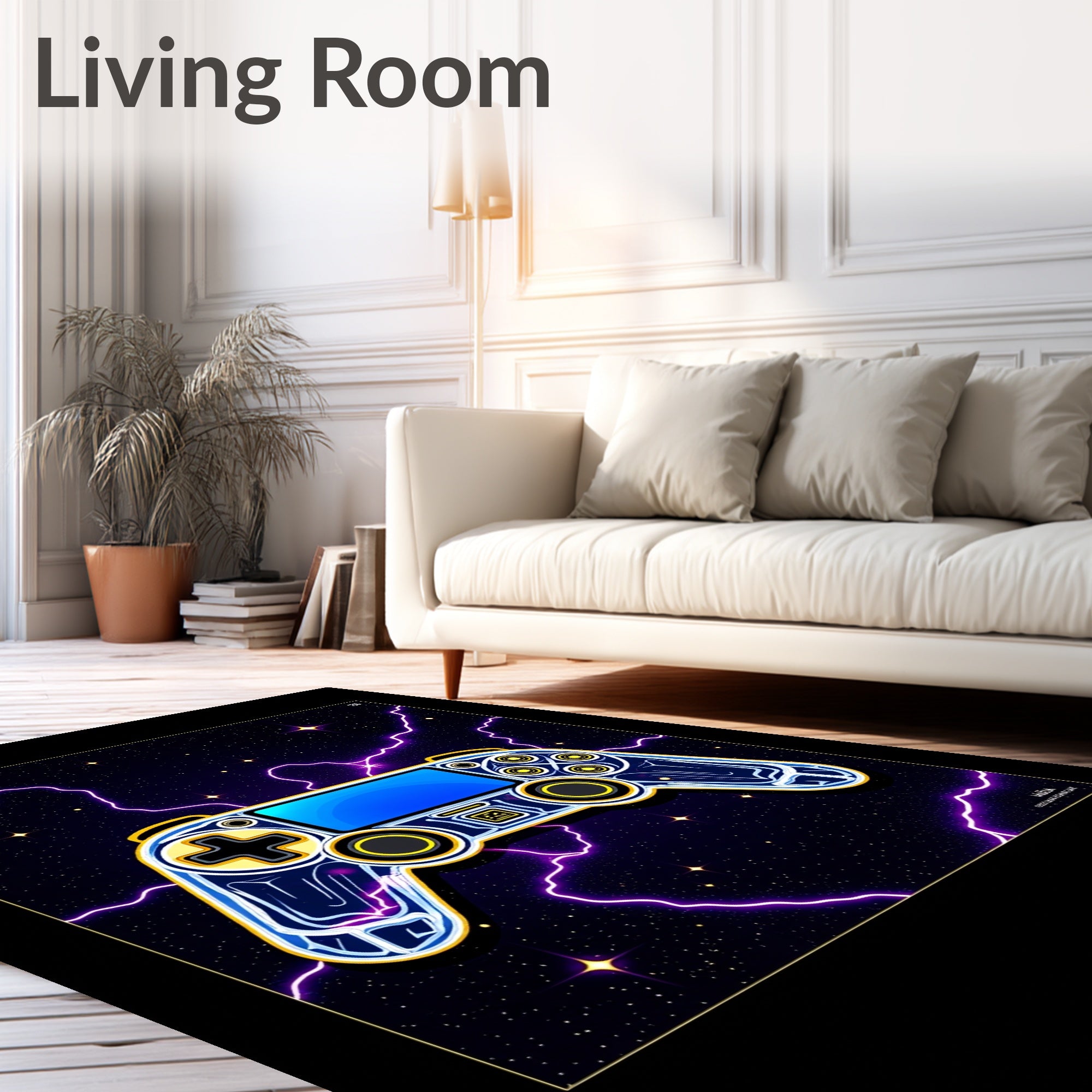 Retro Neon Controller Galactic Lightning Rug