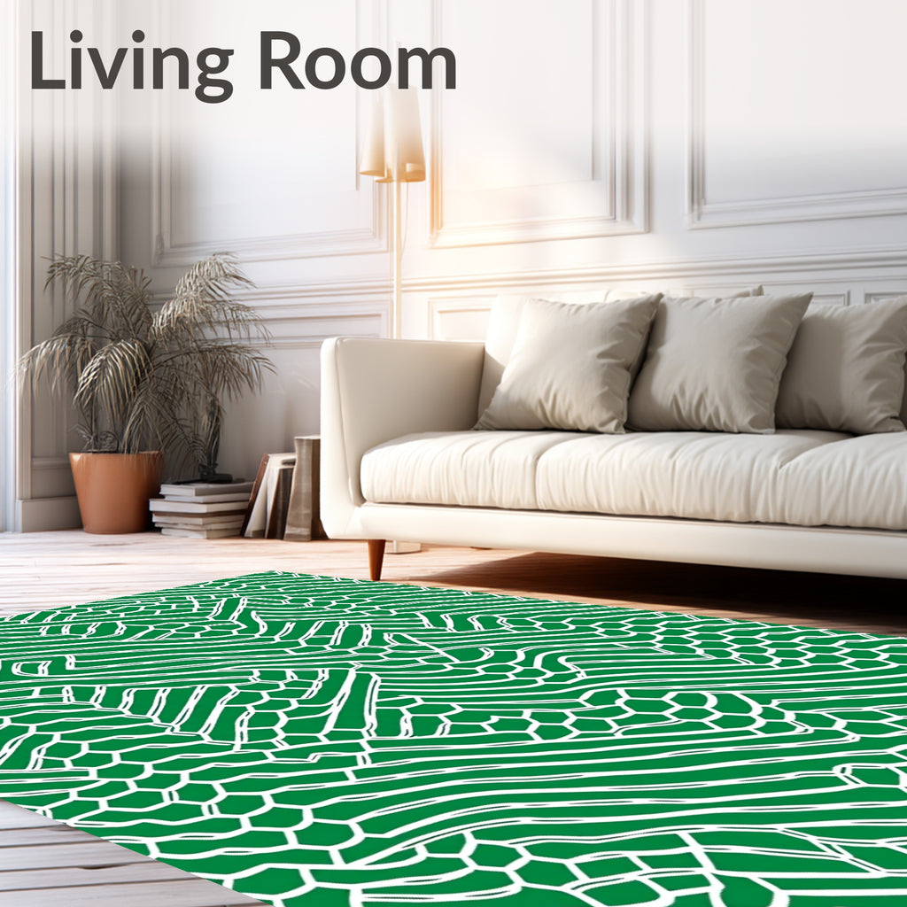 Deep Green Interlocking Hexagonal Waves Rug