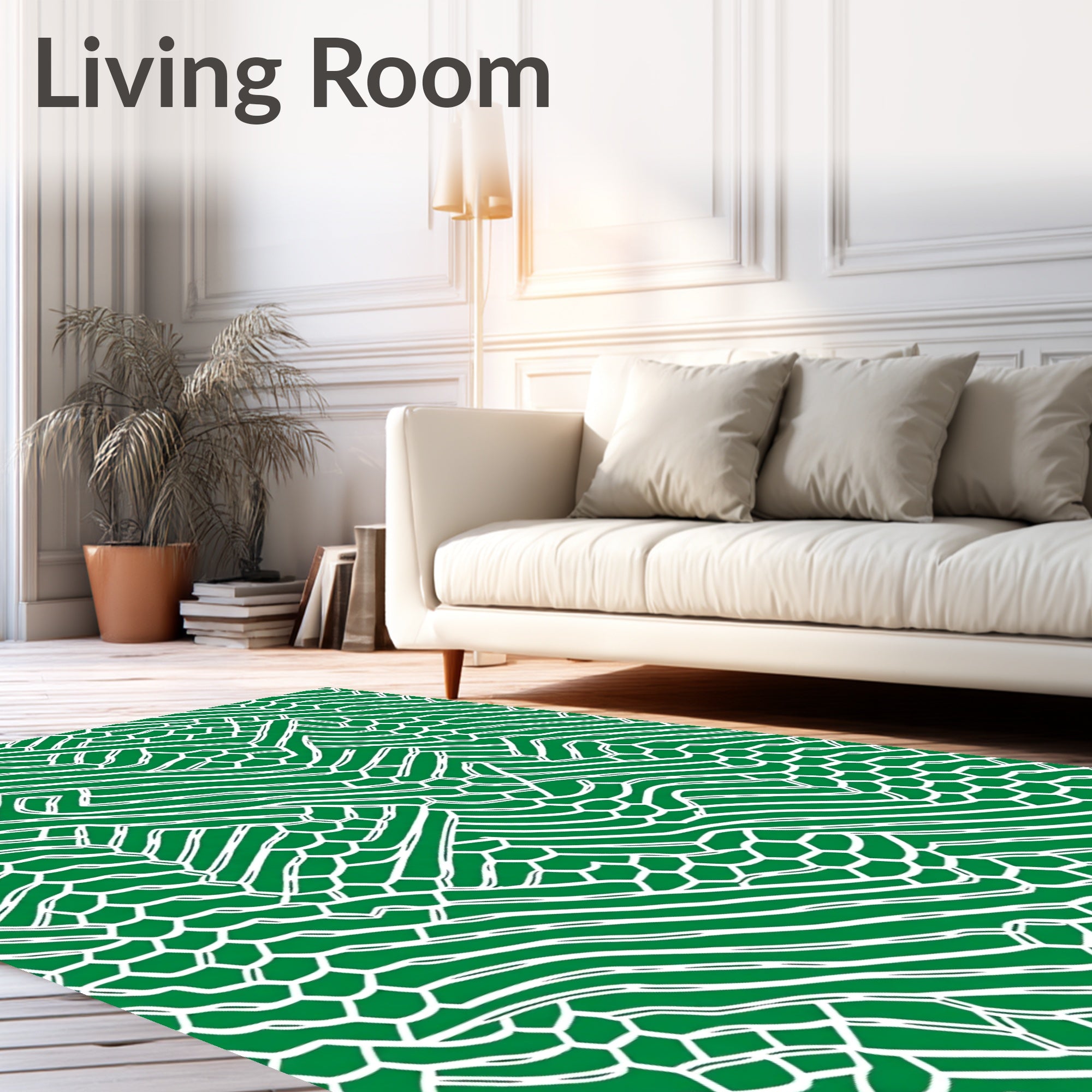 Deep Green Interlocking Hexagonal Waves Rug