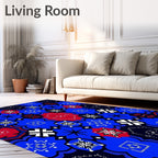 Bold Blue Red Geometric Floral Medallion Rug