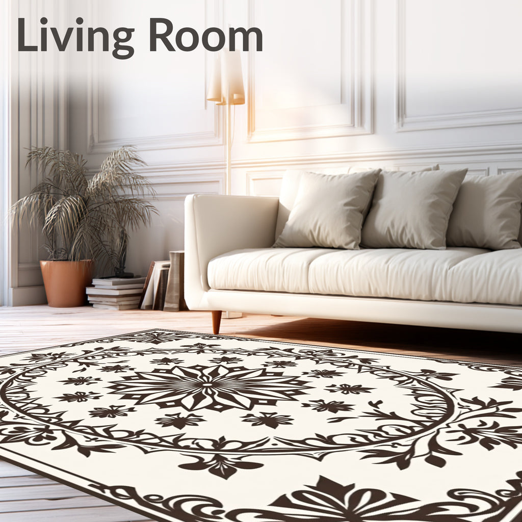 Dark Brown Floral Medallion Mandala Rug