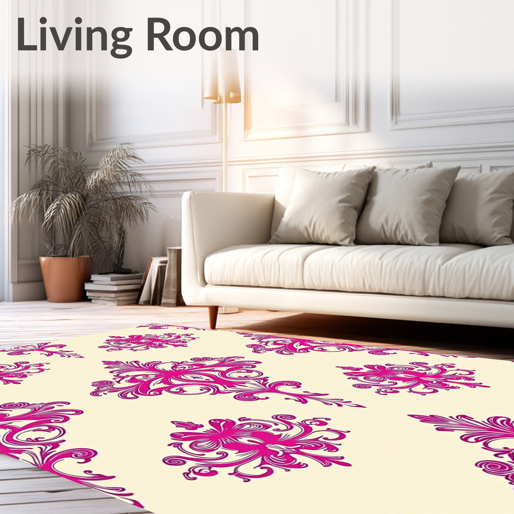 Vibrant Pink Baroque Swirl Damask Rug