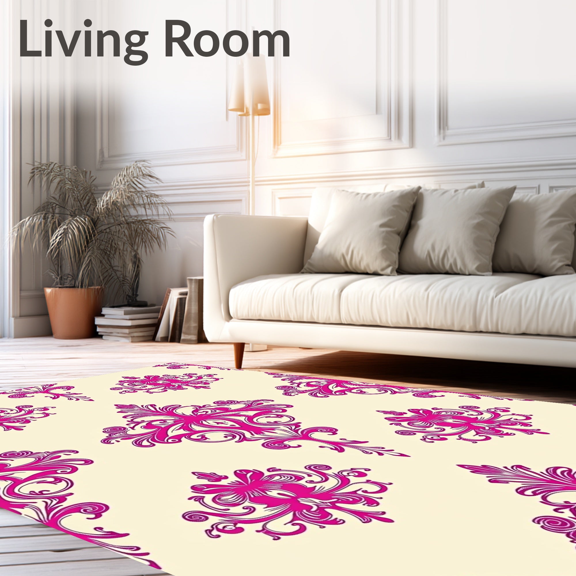 Vibrant Pink Baroque Swirl Damask Rug
