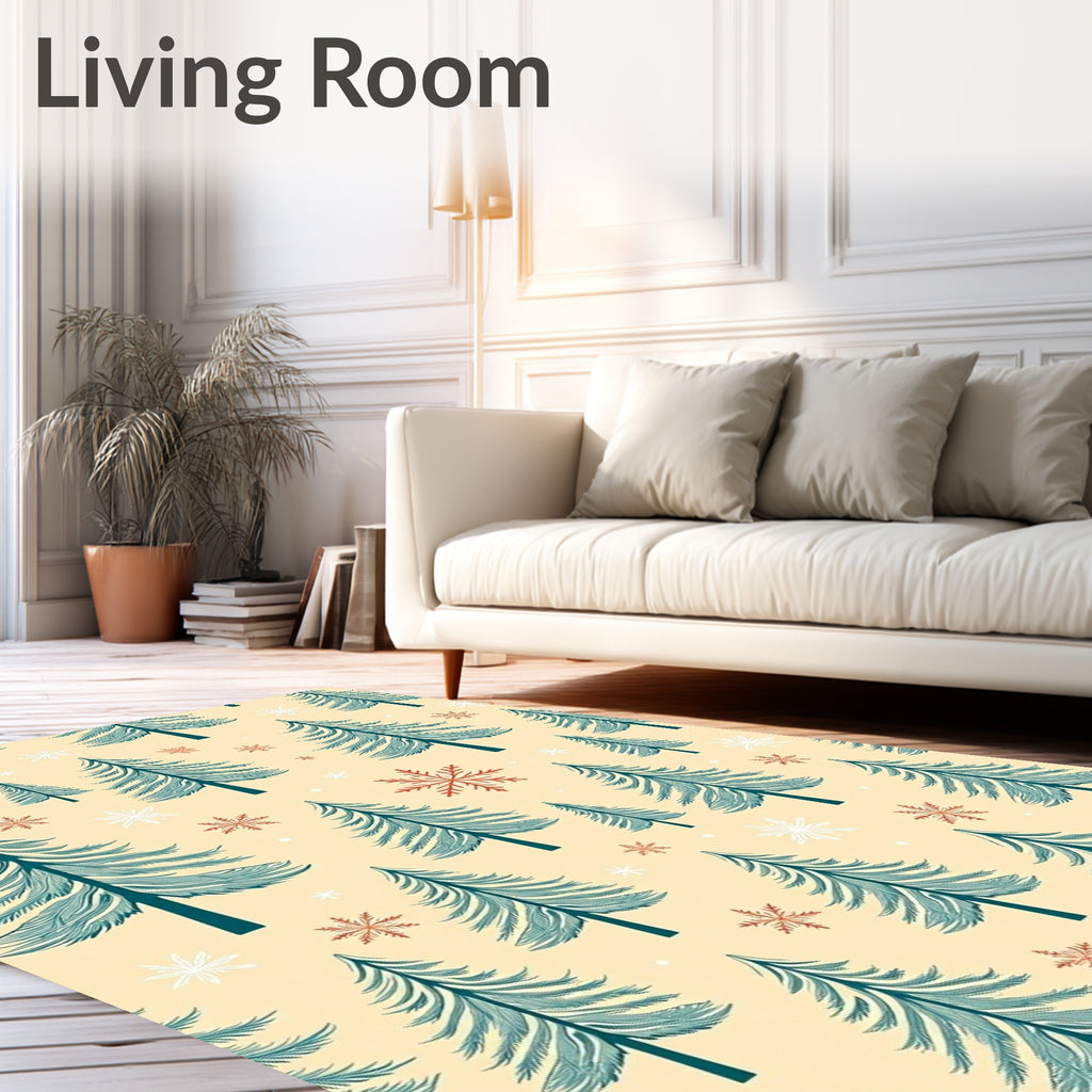 Teal Evergreen Snowflake Snowscape Rug