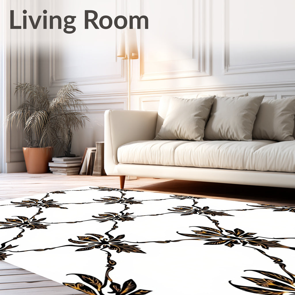 Ornate Black Gold Damask Trellis Rug