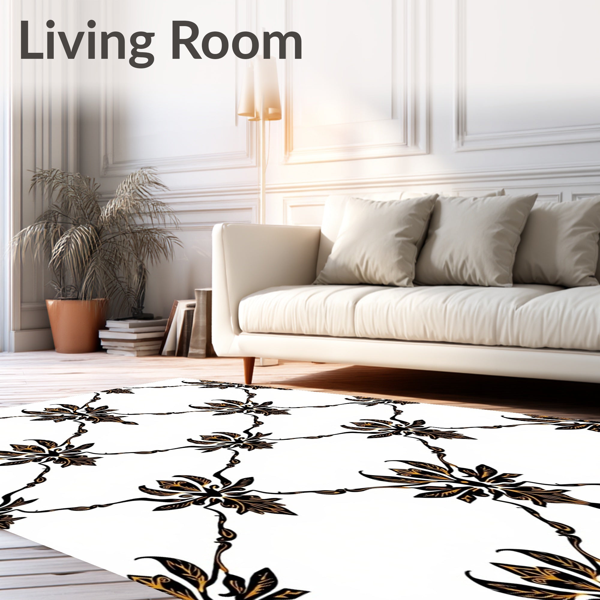 Ornate Black Gold Damask Trellis Rug