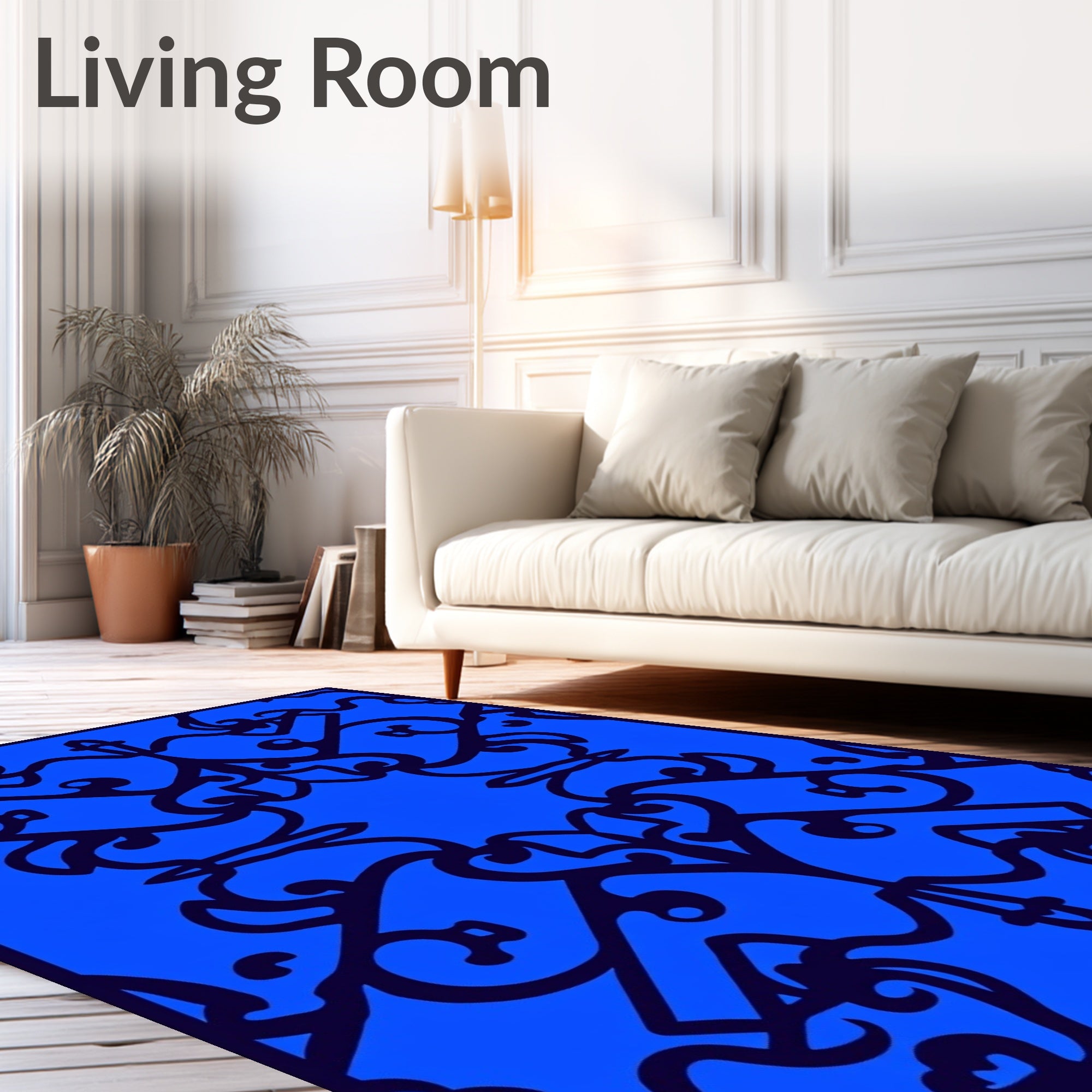 Deep Blue Opulent Scrollwork Rug