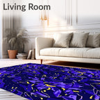 Deep Indigo Abstract Floral Swirls Rug