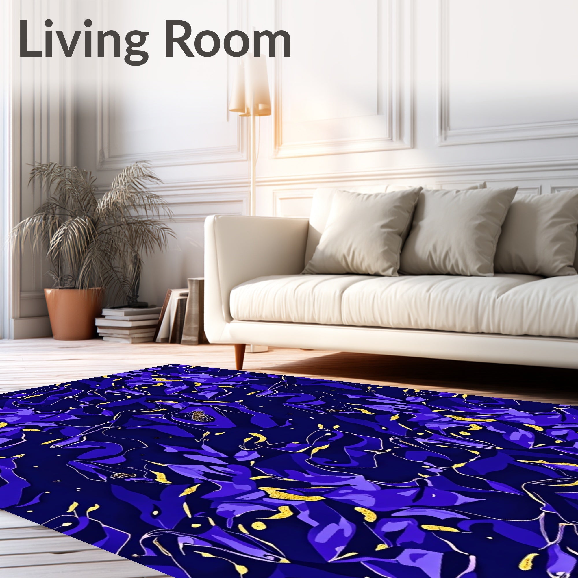 Deep Indigo Abstract Floral Swirls Rug