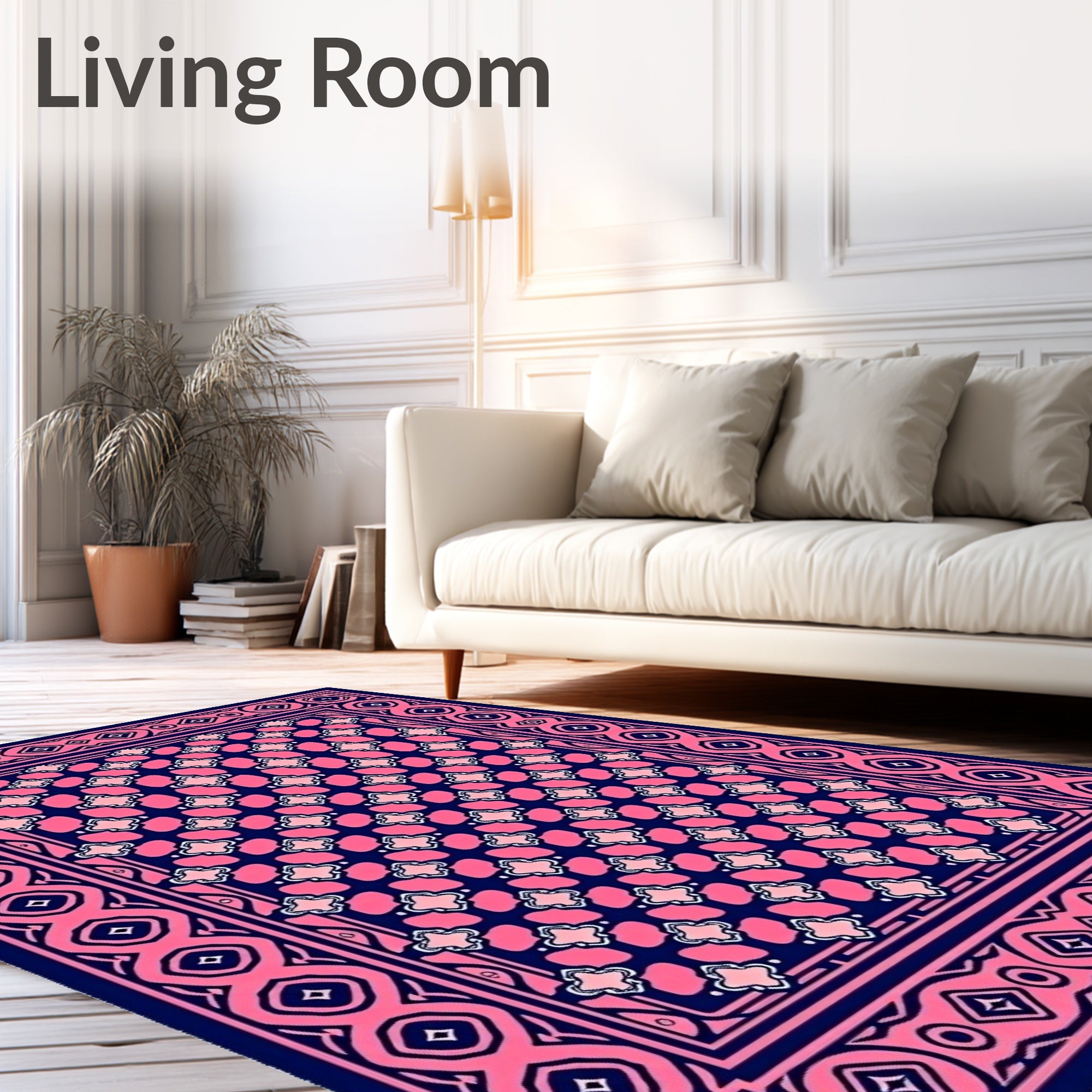 Navy Pink Quatrefoil Border Rug