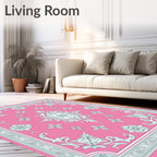 Vibrant Pink Floral Medallion Frame Rug