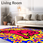 Vibrant Pink Cat Yellow Swirls Blue Rug