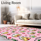 Whimsical Yellow Houses Snowflakes Border Rug