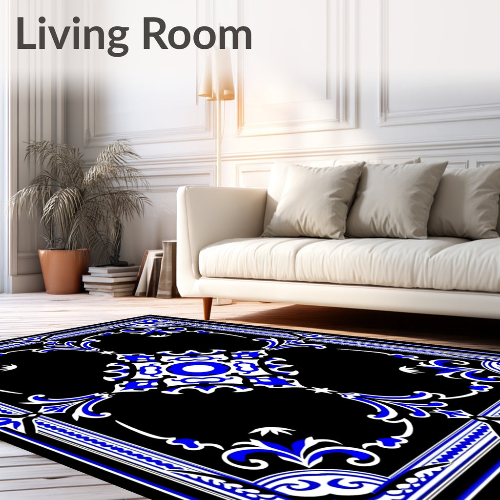 Classic Blue White Medallion Scrollwork Rug