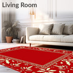 Crimson Red Floral Border Rug